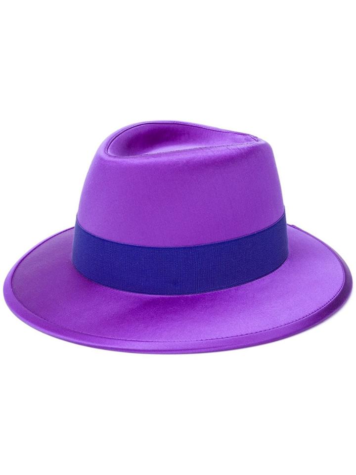 Saint Laurent Ribbon Detail Fedora Hat - Purple