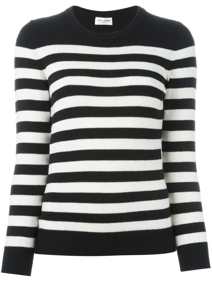 Saint Laurent Striped Boyfriend Sweater, Women's, Size: Small, Black, Cashmere