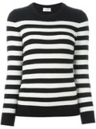 Saint Laurent Striped Boyfriend Sweater, Women's, Size: Small, Black, Cashmere