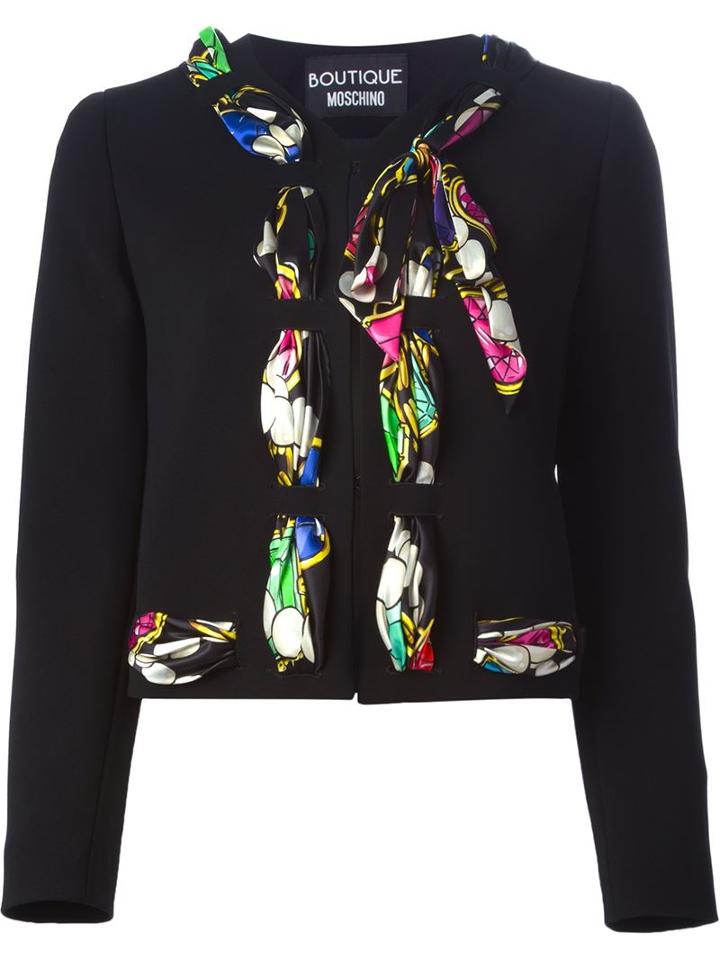 Boutique Moschino Printed Scarf Detail Jacket, Women's, Size: 40, Black, Triacetate/polyester/acetate/silk