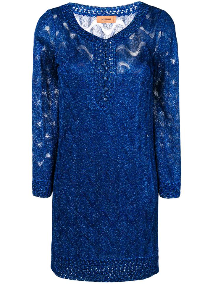 Missoni Embroidered Fitted Dress - Blue