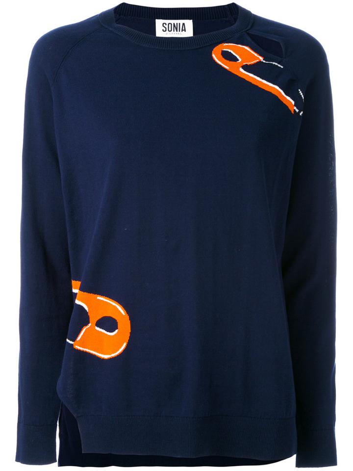 Sonia By Sonia Rykiel - Safety-pin Slit Jumper - Women - Cotton - Xs, Blue, Cotton