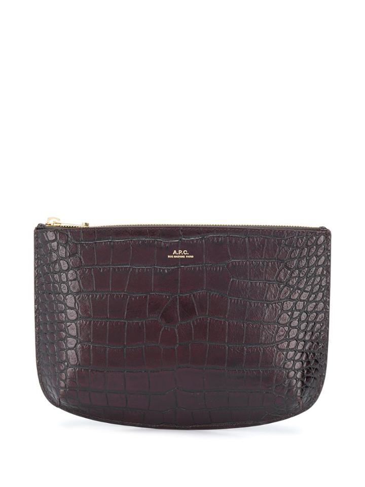 A.p.c. Crocodile Embossed Clutch - Red