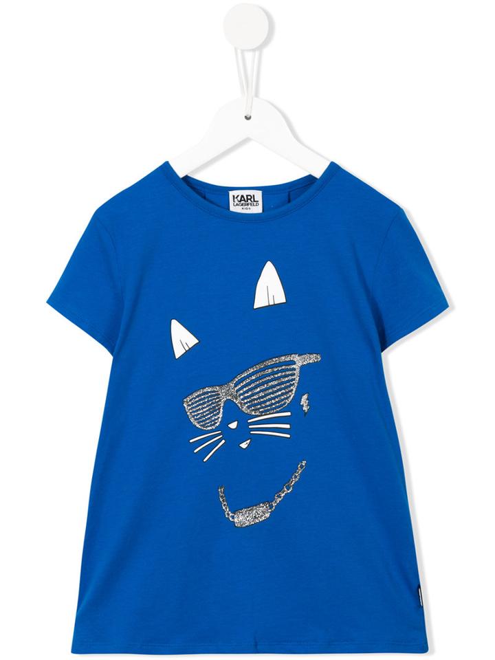 Karl Lagerfeld Kids Cat Print T-shirt, Girl's, Size: 6 Yrs, Blue