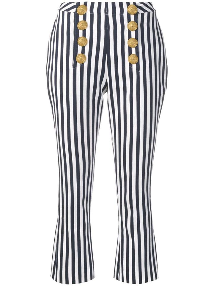 Balmain Striped Cropped Trousers - Blue