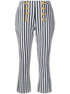 Balmain Striped Cropped Trousers - Blue