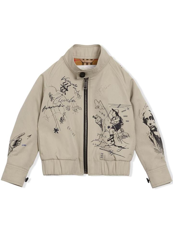 Burberry Kids Teen Adventure Print Gabardine Harrington Jacket -