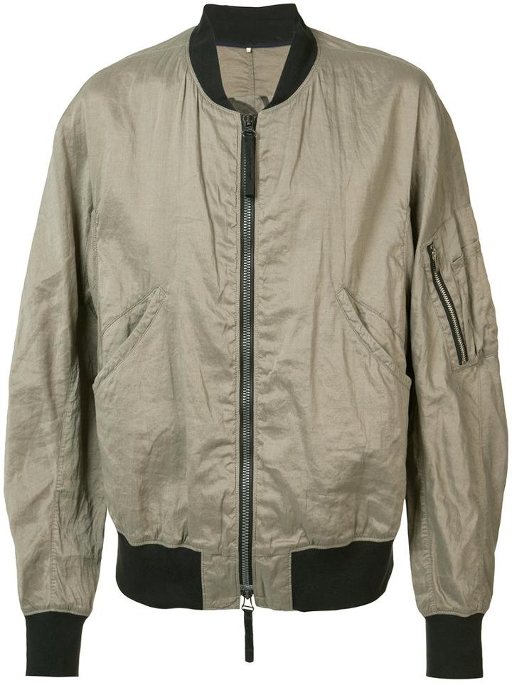 Ziggy Chen Zipped Bomber Jacket, Men's, Size: 50, Nude/neutrals, Cotton/ramie