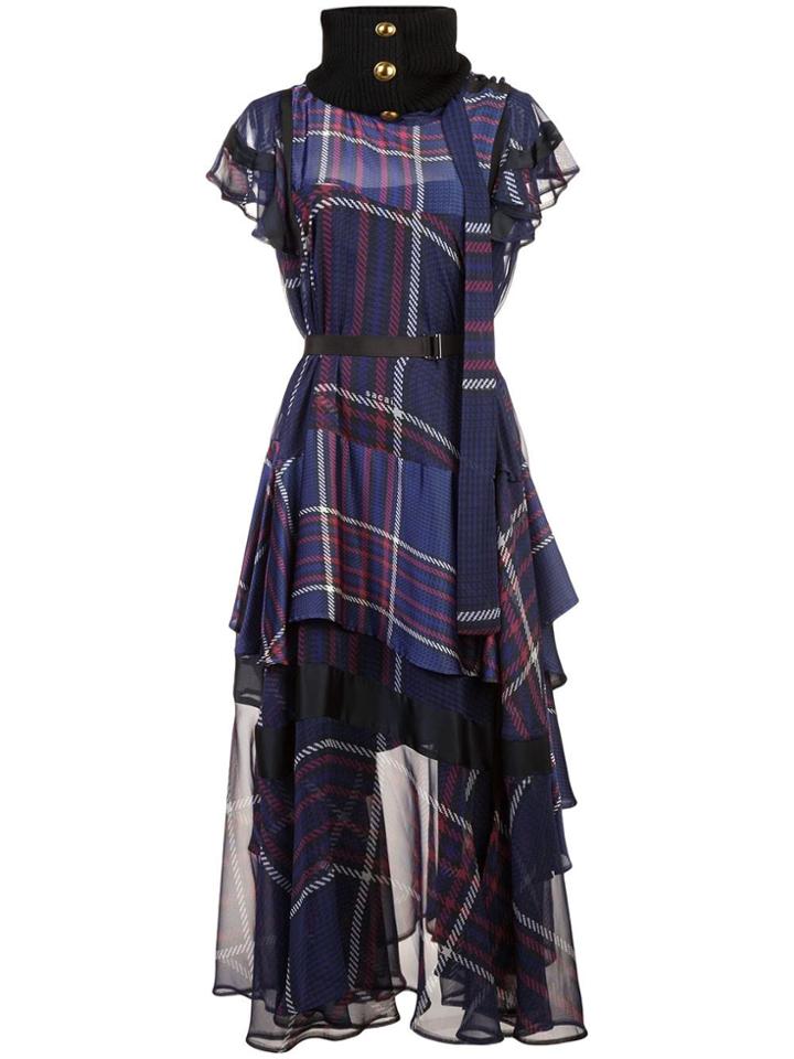 Sacai Checked Ruffled Dress - Blue