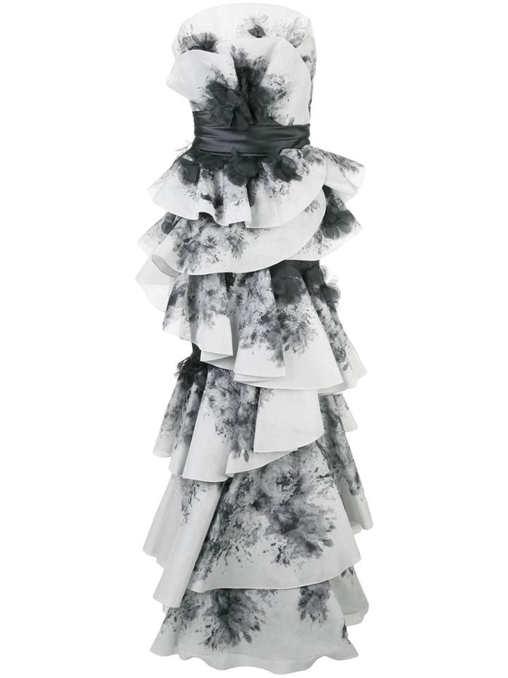 Marchesa Strapless Tiered Gown - White