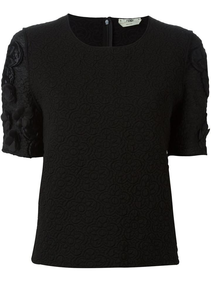 Fendi Flower Appliqué Cloqué Top, Women's, Size: 44, Black, Polyester/polypropylene/spandex/elastane/viscose