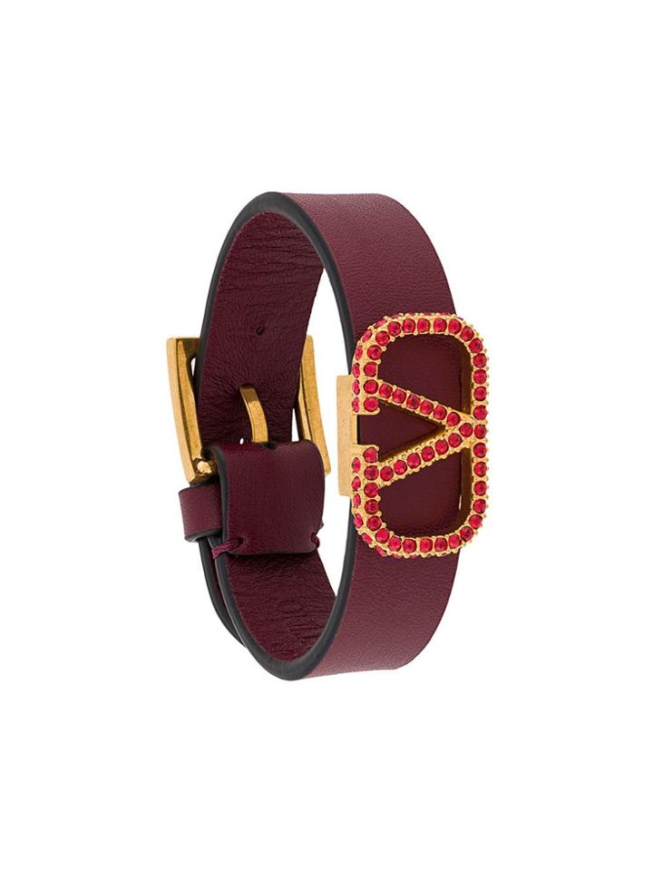 Valentino Embellished Vlogo Bracelet - Red