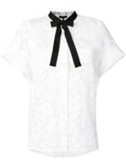 Escada Bow Tie Neck Embroidered Shirt - White