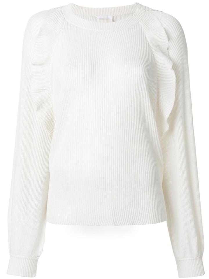 Chloé Ribbed Ruffle Detail Sweater - Nude & Neutrals
