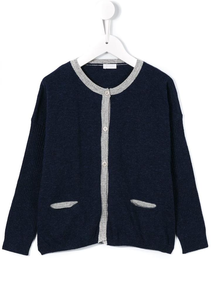 Il Gufo Contrast Trim Cardigan, Kids Unisex, Size: 6 Yrs, Blue, Cotton/nylon/wool