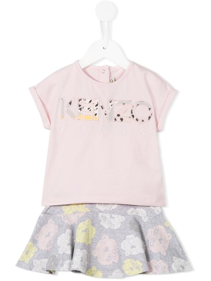 Kenzo Kids - Logo Embroidered Flared Playsuit - Kids - Cotton/spandex/elastane - 12 Mth, Pink/purple