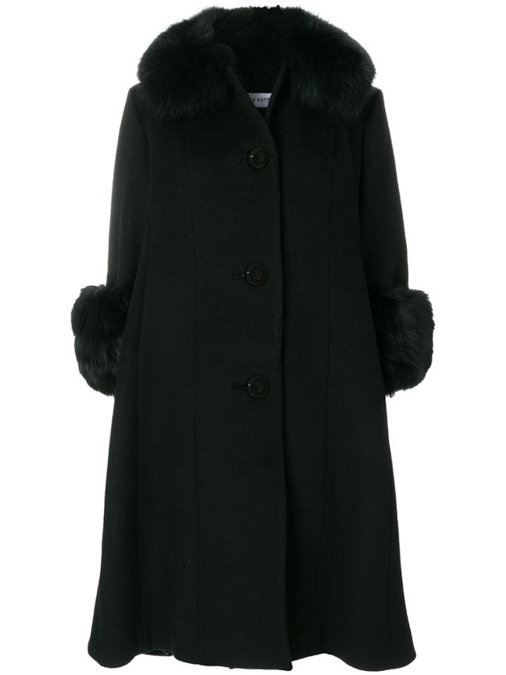 Saks Potts Fox Fur Trim Coat - Black