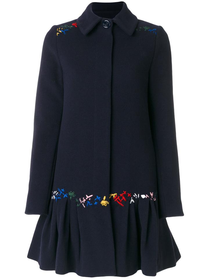 Love Moschino Embroidered Flared Coat - Blue