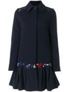 Love Moschino Embroidered Flared Coat - Blue