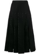Valentino Crystal Embellished Pleated Virgin Wool Skirt, Women's, Size: 44, Black, Wool