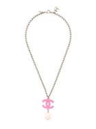Chanel Pre-owned Interlocking Cc Drop Necklace - Pink