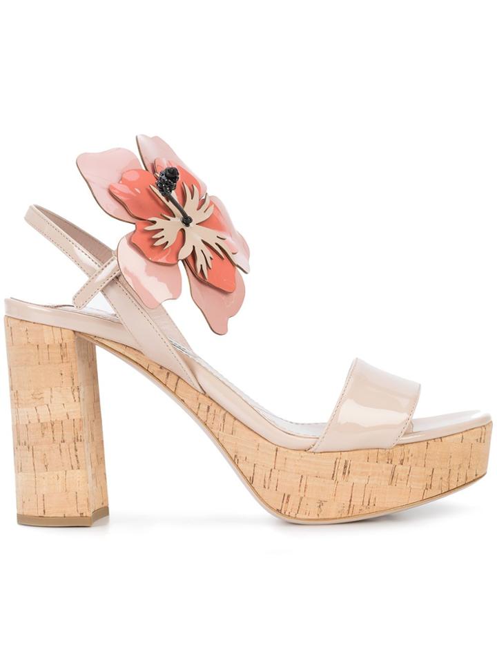 Miu Miu Hibiscus Block Heel Sandals - Unavailable