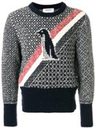 Thom Browne Crewneck Pullover With Penguin Icon Fair Isle Jacquard In