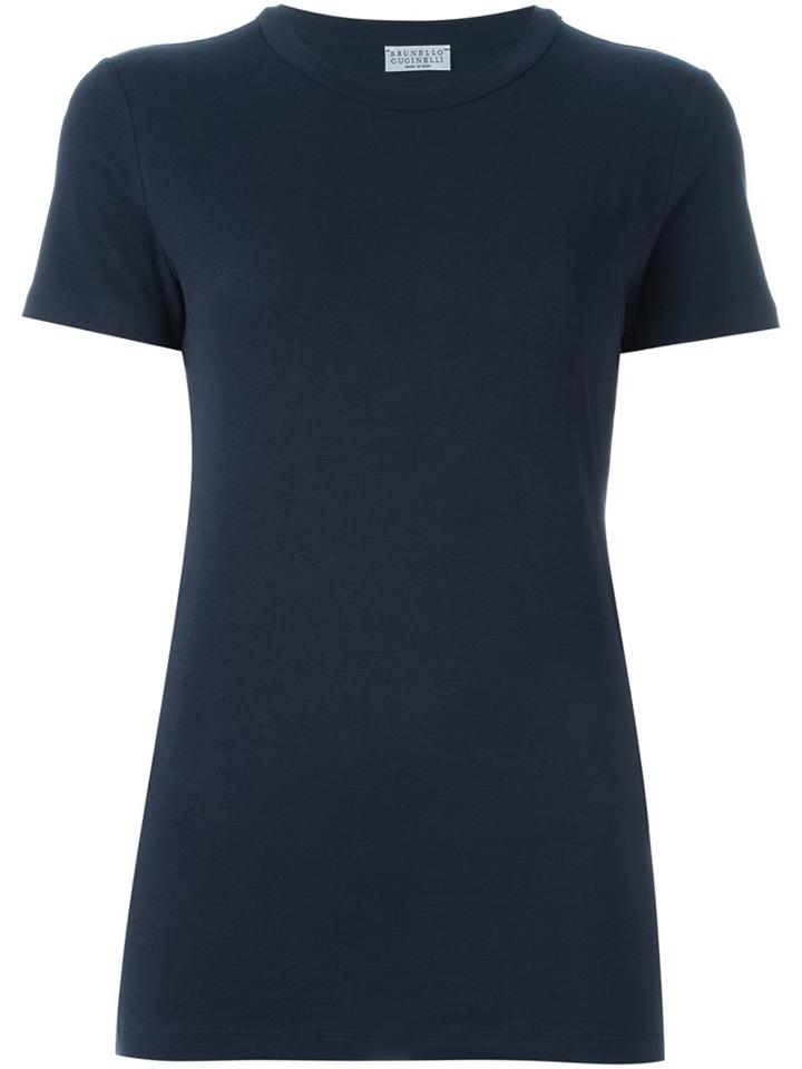 Brunello Cucinelli Round Neck T-shirt, Women's, Size: Large, Blue, Cotton/spandex/elastane