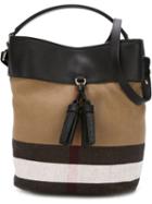 Burberry Large Striped Bucket Bag, Women's, Black, Cotton/leather