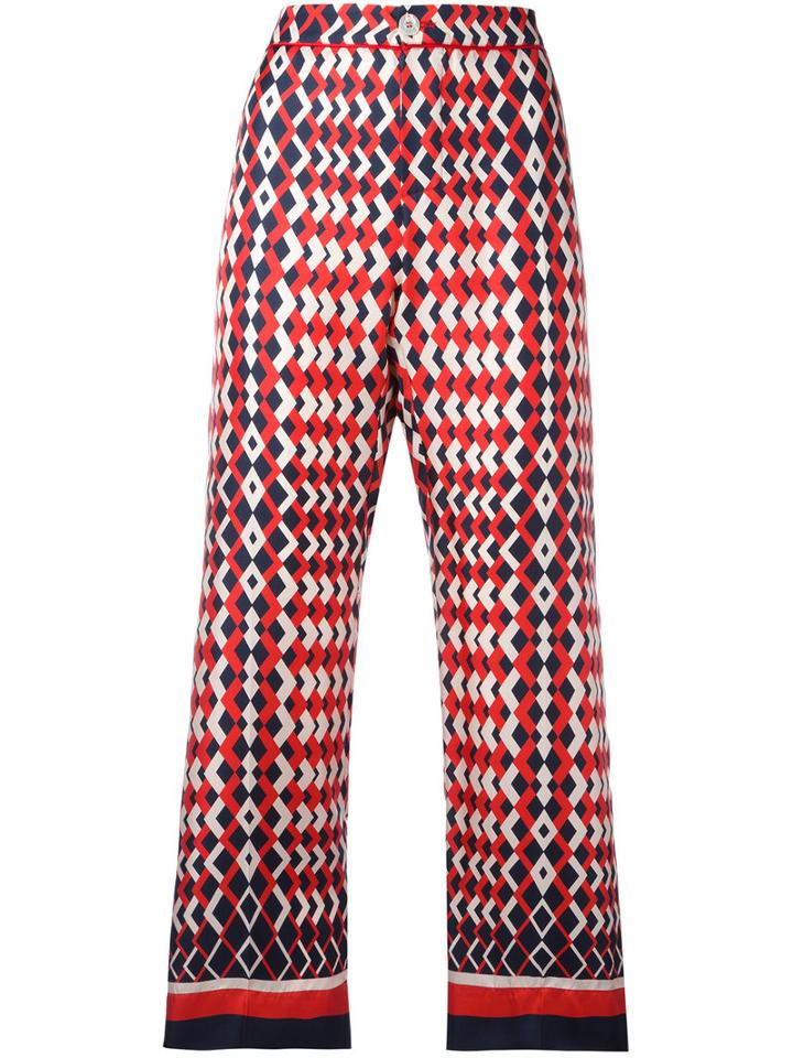 F.r.s For Restless Sleepers - Geometric Print Cropped Trousers - Women - Silk - L, Women's, Red, Silk