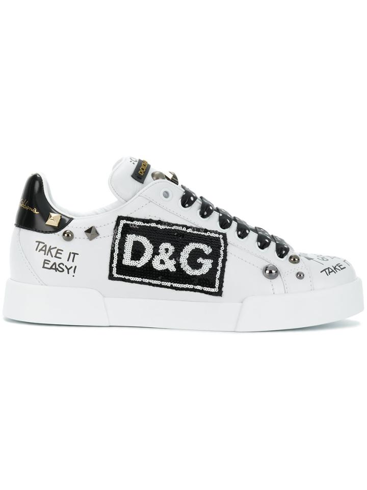 Dolce & Gabbana Portofino Sneakers With Appliqués - White