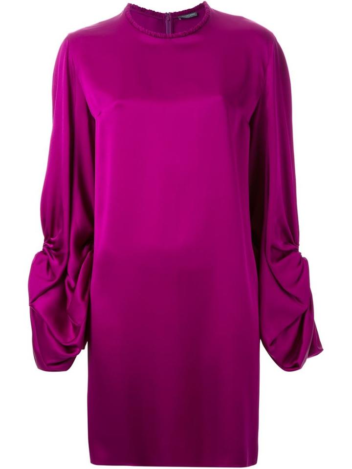 Alexander Mcqueen Gathered Sleeve Dress, Women's, Size: 44, Pink/purple, Silk/polyamide/polyester
