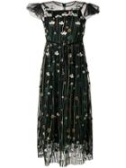 Red Valentino Embroidered Tulle Cap Sleeve Midi Dress - Black