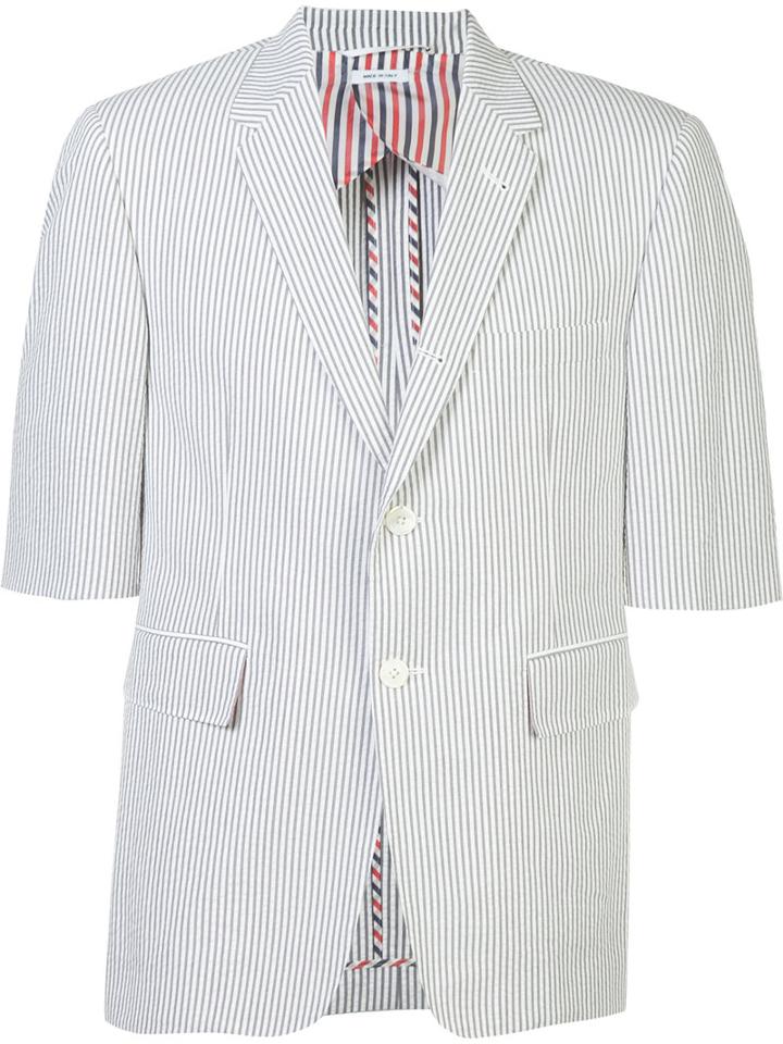 Thom Browne Shortsleeved Pinstripe Blazer, Men's, Size: 3, White, Cotton/cupro