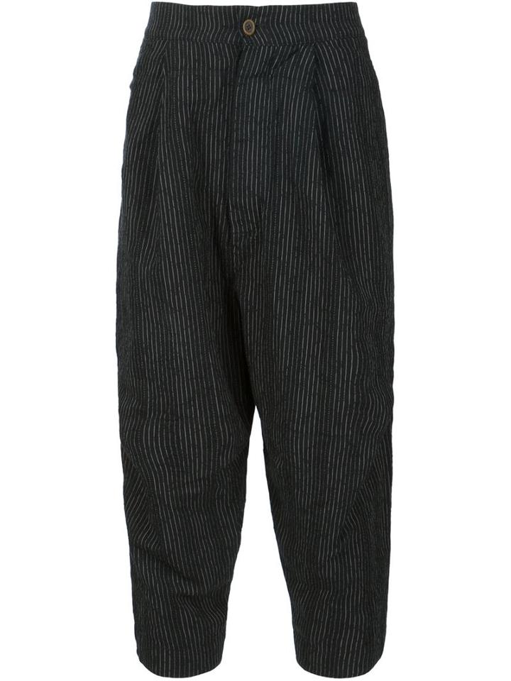 Uma Wang Striped Cropped Trousers, Men's, Size: M, Black, Cotton/linen/flax