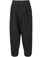 Uma Wang Striped Cropped Trousers, Men's, Size: M, Black, Cotton/linen/flax