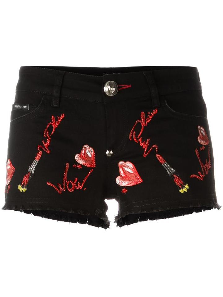 Philipp Plein 'pentaceraster' Denim Shorts, Women's, Size: 28, Black, Cotton/spandex/elastane