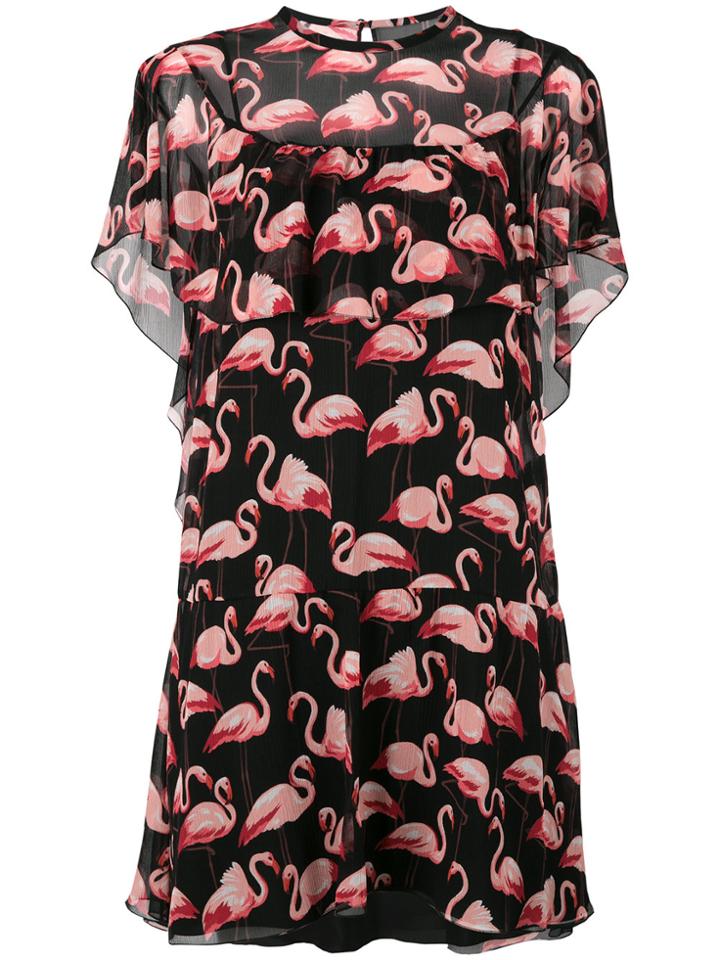 Red Valentino Flamingo Print Sheer Dress - Black