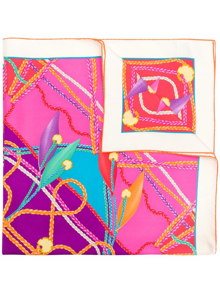 Salvatore Ferragamo Braided Trim Print Scarf - Pink & Purple