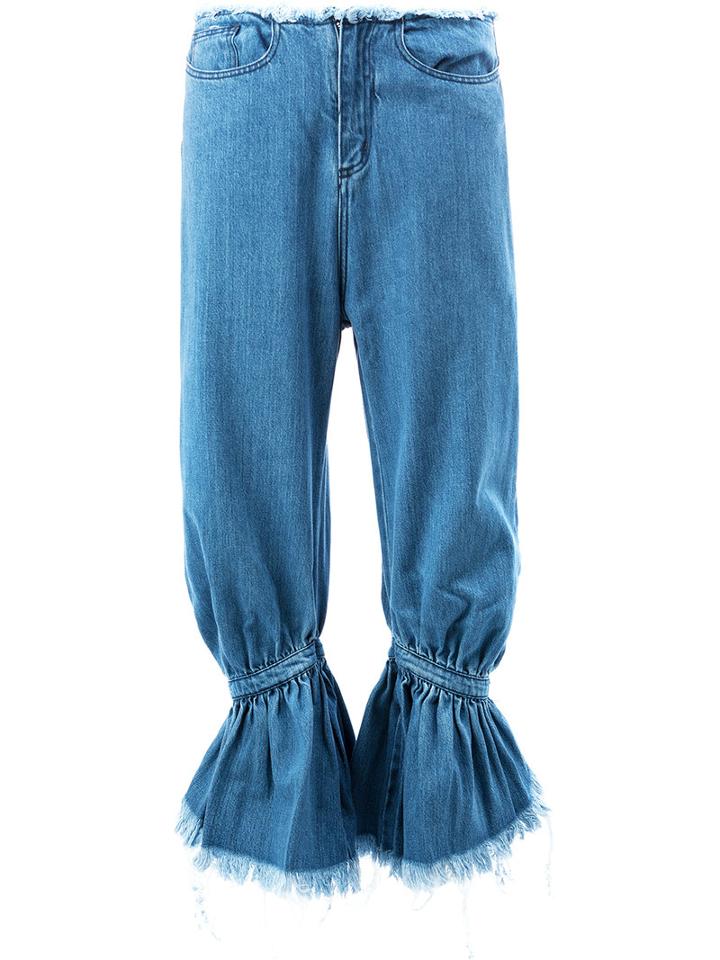Marques'almeida - Gathered Cropped Jeans - Women - Cotton - 8, Blue, Cotton