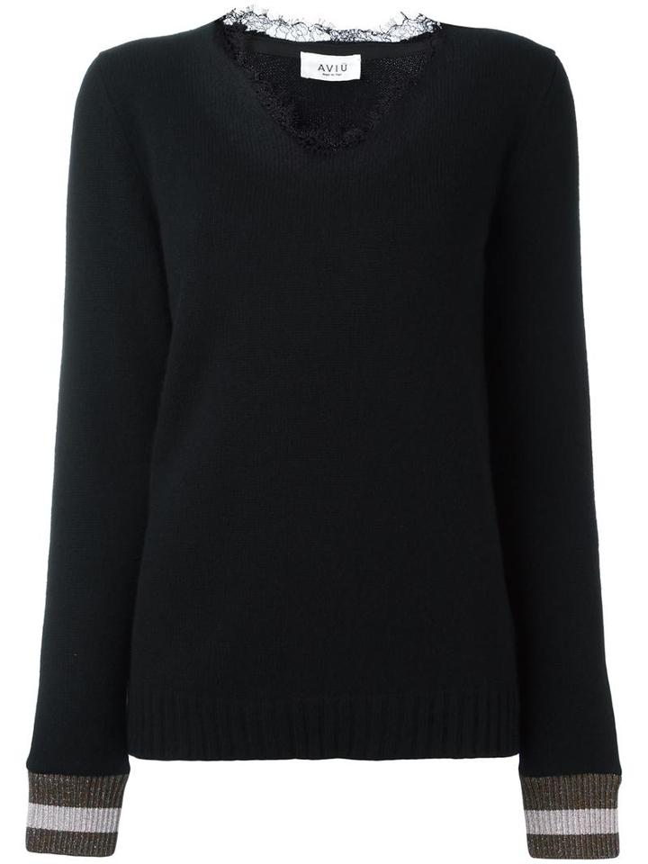 Aviù Lace Collar Jumper, Women's, Size: 44, Black, Cashmere/polyester/spandex/elastane/viscose