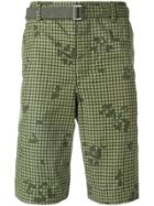 Sacai Grid Print Cargo Shorts - Green