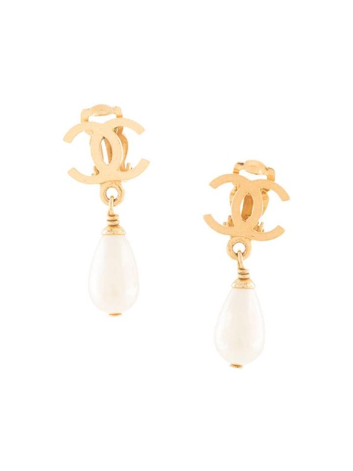 Chanel Pre-owned Cc Imitation Pearl Earrings - Gold