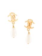 Chanel Pre-owned Cc Imitation Pearl Earrings - Gold