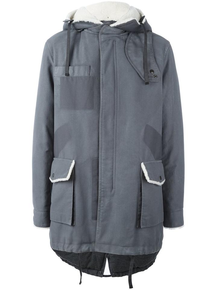 Lanvin Hood Trim Parka Jacket, Men's, Size: 50, Grey, Viscose/cotton/polyester