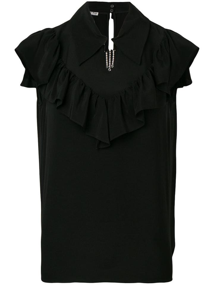 Miu Miu Ruffle Strass Blouse - Black