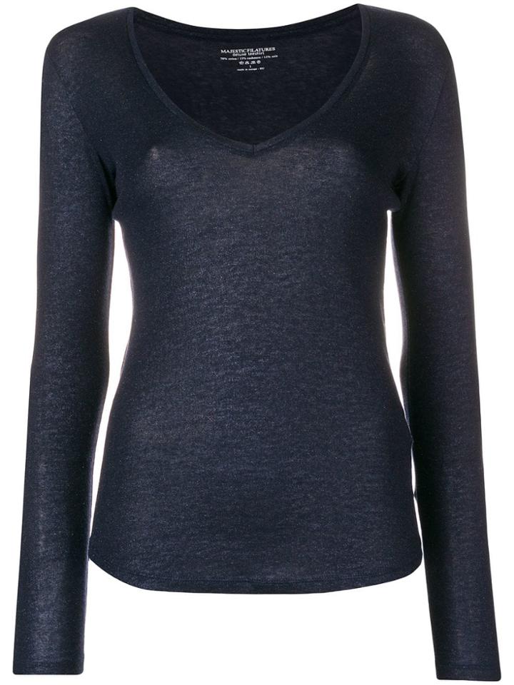Majestic Filatures V Neck Knitted Sweater - Blue