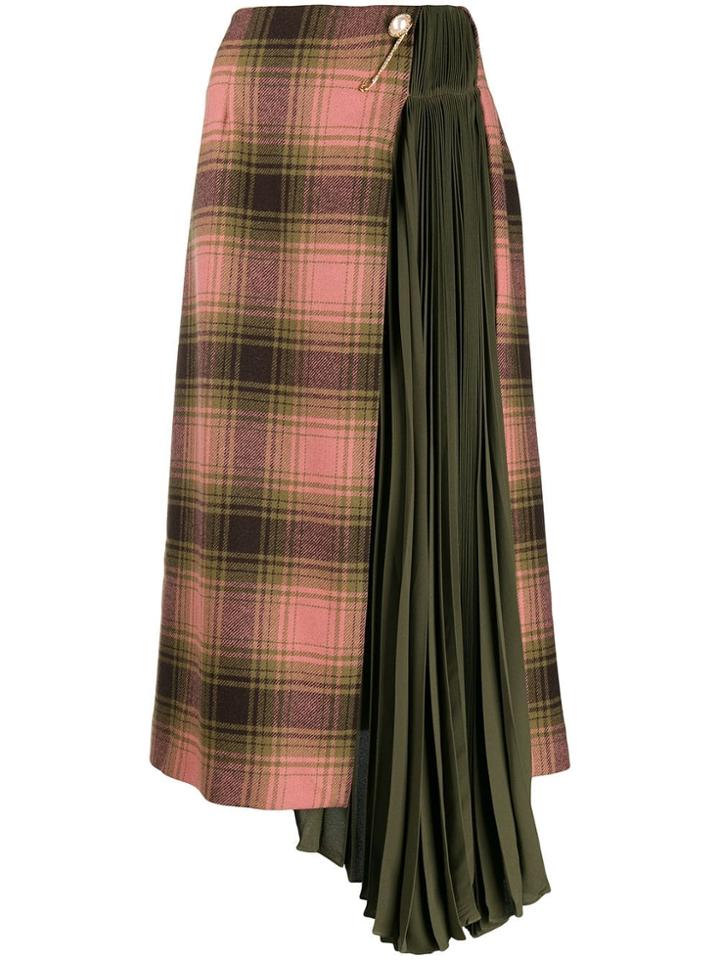 Mother Of Pearl Plaid Print Midi Skirt - Green