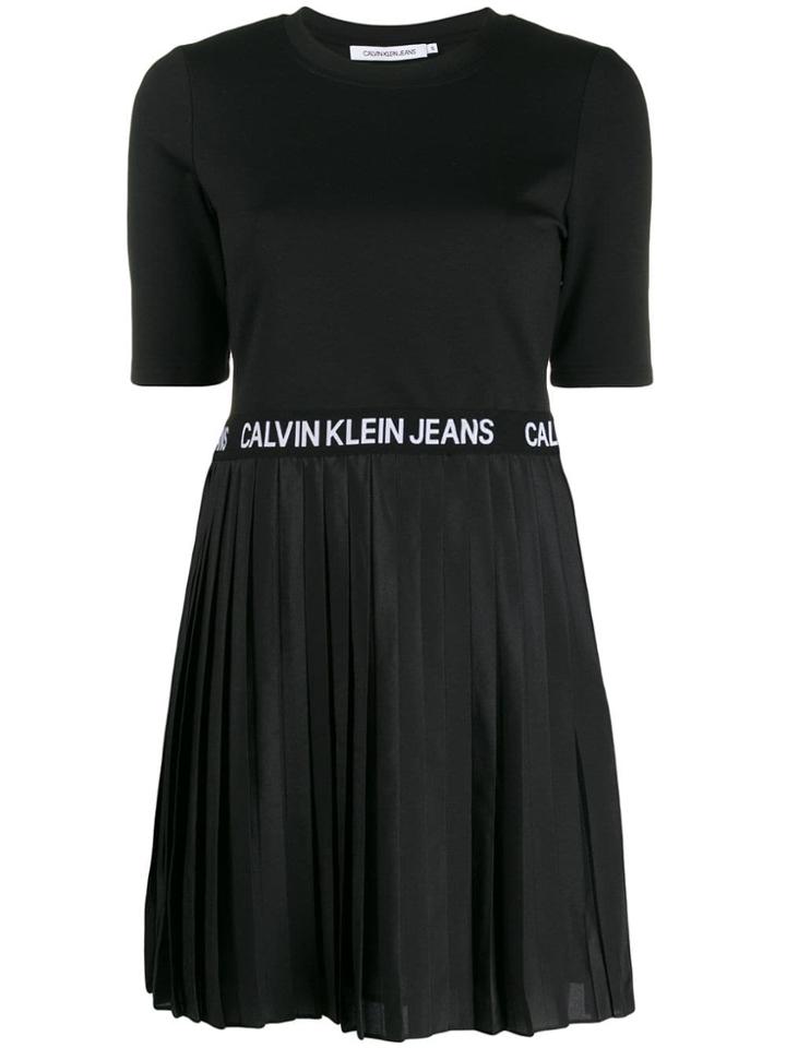 Calvin Klein Jeans Logo Print Pleated Dress - Black