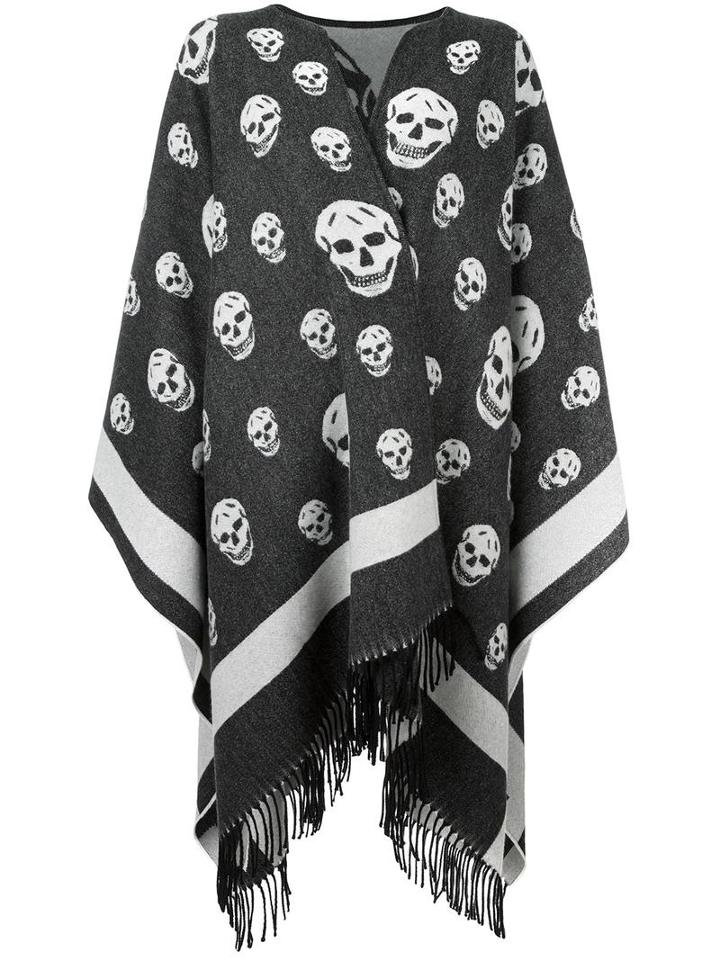 Alexander Mcqueen Skull Jacquard Cape, Women's, Grey, Cashmere/wool